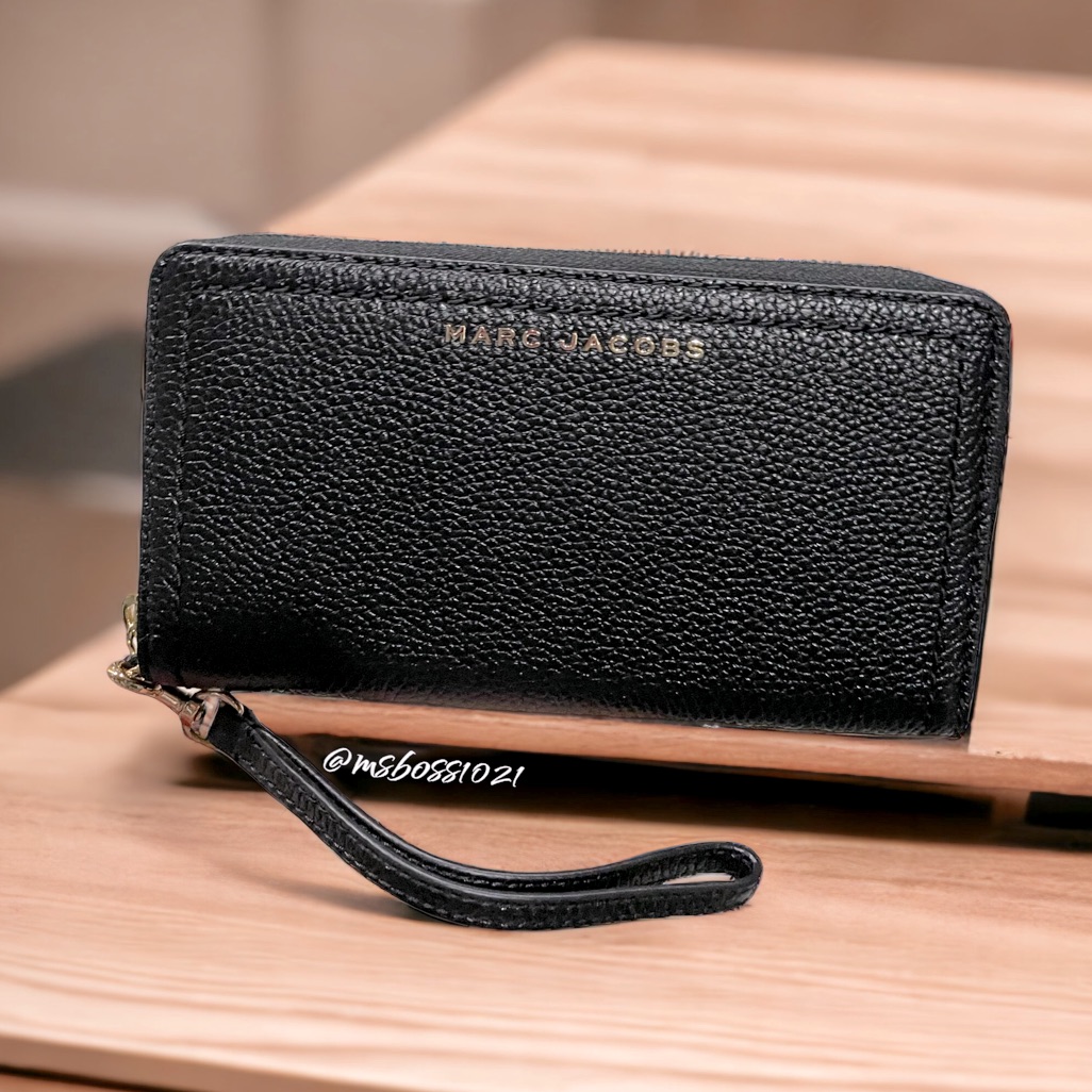 Marc Jacobs Leather Zip Around Wristlet Wallet In Black Brand New W/Tags